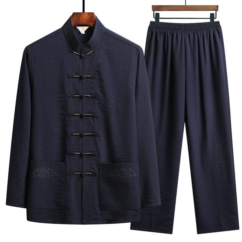 

Tang Suit Men s Long-sleeved Suit Autumn Dad Summer Men s Chinese Style Layman Suit 180 темно-синього кольору