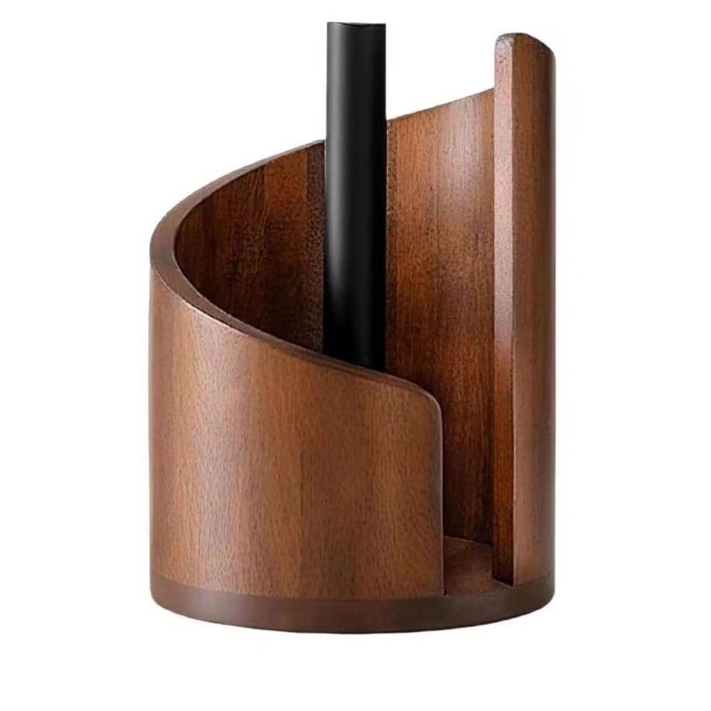 Large Capacity Wooden Paper Towel Holder Countertop Design Freestanding Base Freestanding Paper Roll Holder Ornament Storage