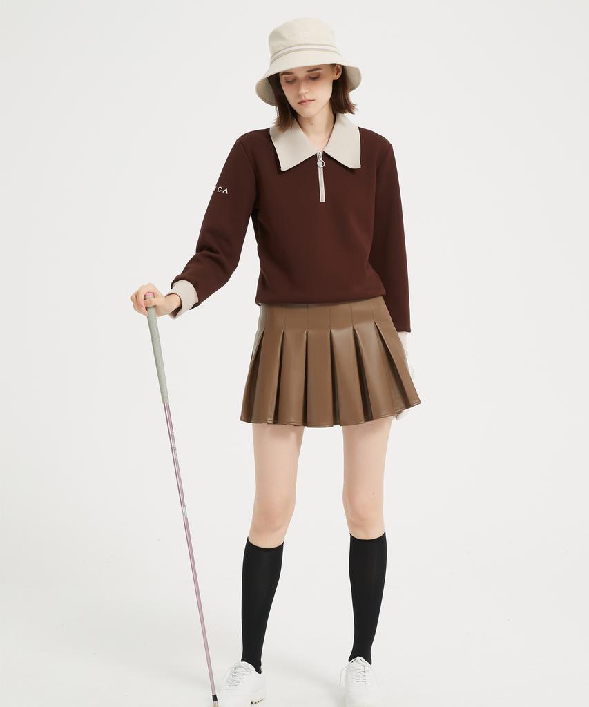 E.PARCA Castano Leather Pleated Skirt