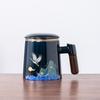 Ceramic Tea Cup with Lid Tea Separation Cup Filter Water Cup Creative Wooden Handle Cup Office Cup Gift Cup Guochao