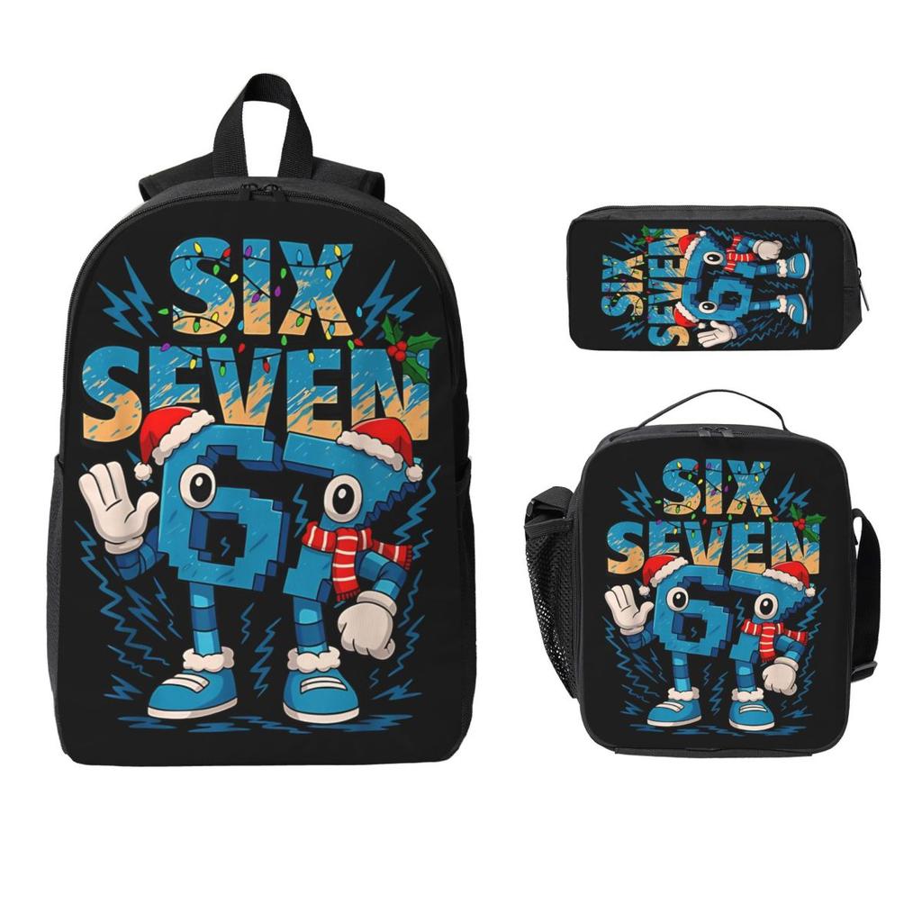 3 Peças 67 Seis Sete 6-7 Italian Brainrot Conjunto de Mochilas Escolares para Meninas Meninos Estojos Mochilas Conjuntos com Lancheira Para Mochila do Dia