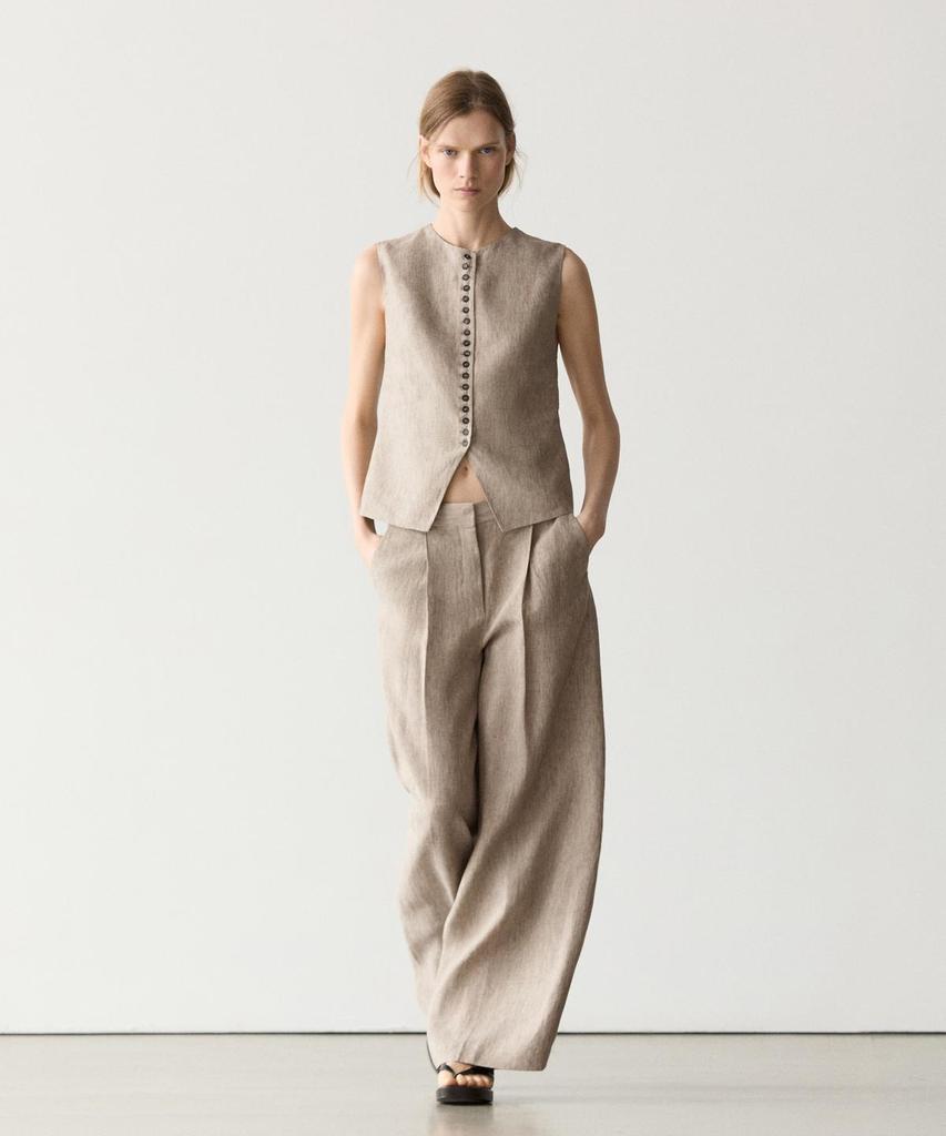 Masimodutti Melange Linen Pleated Pants