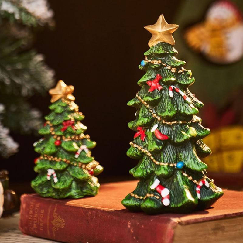 1Pcs Christmas Tree Ornaments Ins European Resin Mini Desktop Living Room Party Atmosphere Cute and Exquisite