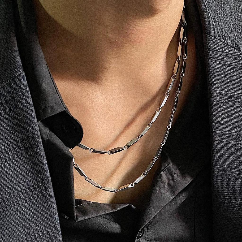 Rhombus Titanium Stainless Steel Necklace: Unisex Light Luxury Long Chain Jewelry