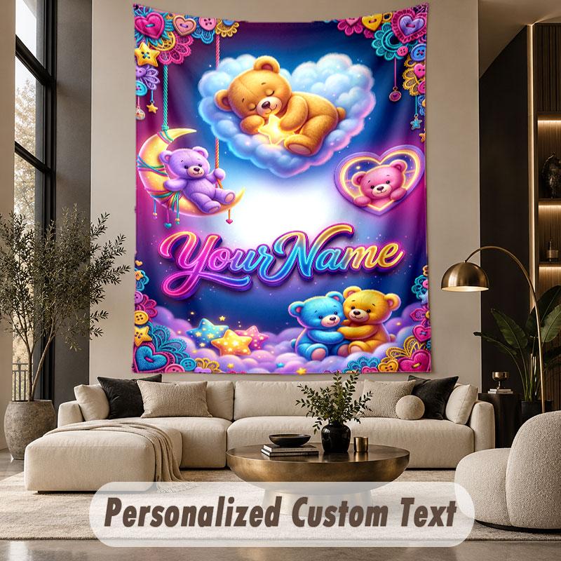 Orsacchiotto di peluche (342) Arazzo Personalizzato con Tema Testo Nome Personalizzato Appeso a Parete Arazzo Decorazione per la Casa Tessuto di Sfondo