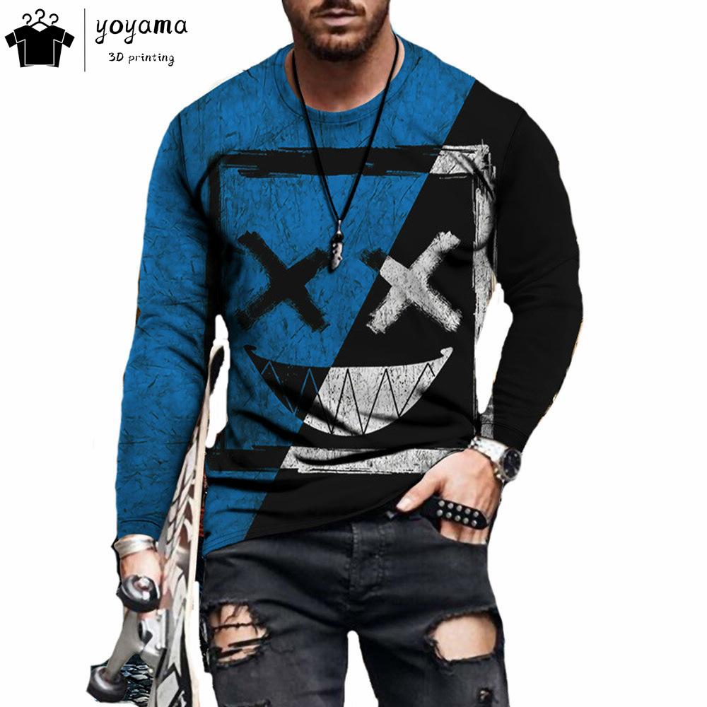 Funny Pattern Print T-shirts for Men Casual O-Neck Long Sleeve T-shirt Harajuku Street Tops Fashion Casual T-shirts