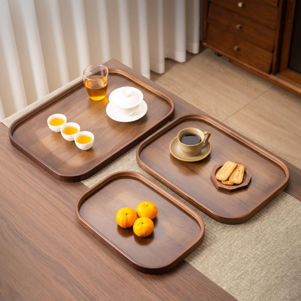 Walnut Wood Color Serving Tray Retro Style Fruit Plate Smooth Edge Tea Tray  Home