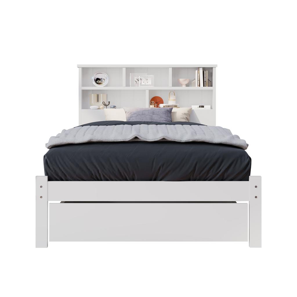 Solid Wood Single Bed with Drawers and Slatted Base, Bookshelf Teenagers and Adults Children's Bed, 90x200cm White
