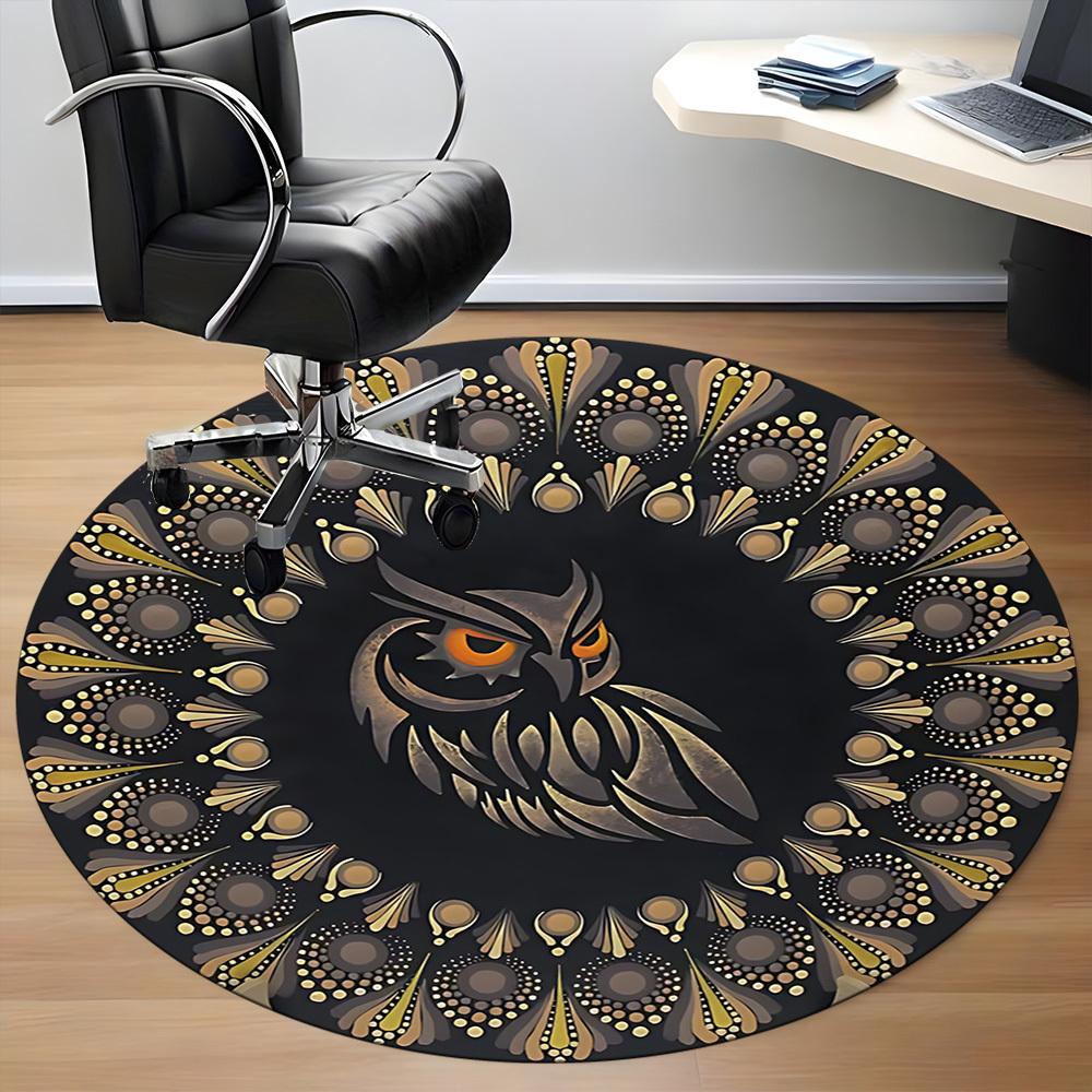 1PC Owl Mandala Office Round Area Rug, Mat Suitable For Office, Under Office Chairs Bedroom Living Room Home Decor, Room Deco
