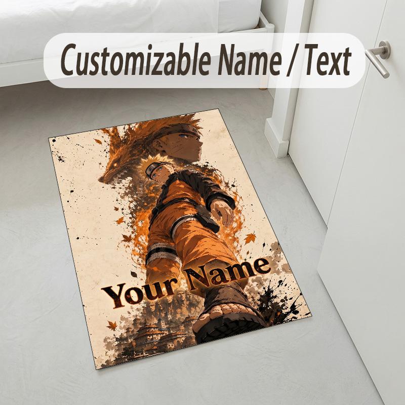 Personalized Crystal Velvet Carpet,Naruto Custom Printed Name, Plush Area Rug For Home Indoor Decor
