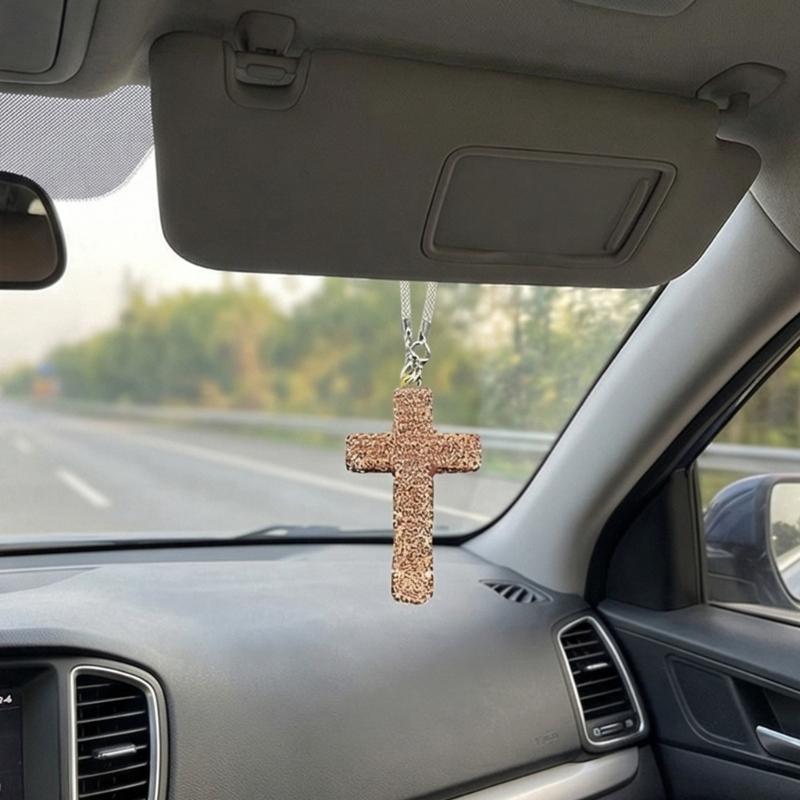 Elegante Crucifijo de Arcilla Colgante con Acento de Cristal para Espejo Retrovisor de Coche Accesorios Colgantes para el Interior del Coche