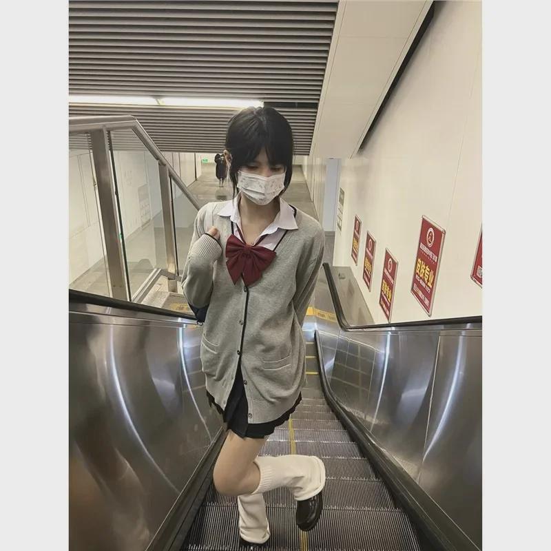 Kawashima Original japanischer Strickcardigan im College-Stil – einfarbige Pulloverjacke für Herbst/Winter