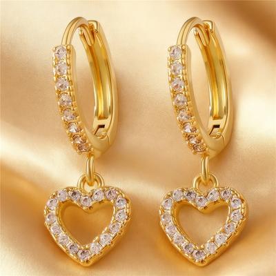 Cute Female White Zircon Stone Heart Hoop Earrings Vintage Fashion Gold Color Wedding  For Women