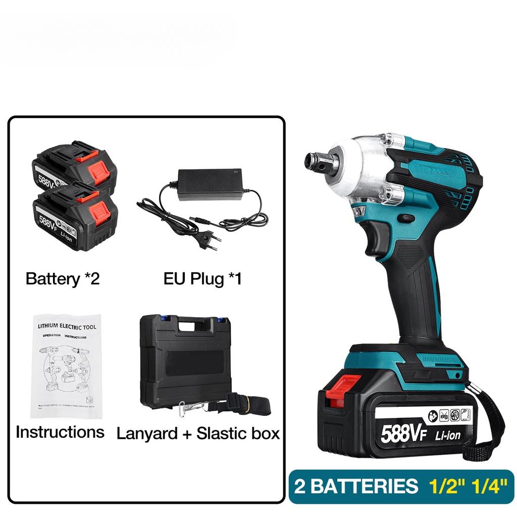 588V Upgrade 4 Speed Cordless Brushless Electric Impact Wrench 1/2inches Rechargeable Wrench Power Tools with 1/2PCS Battery