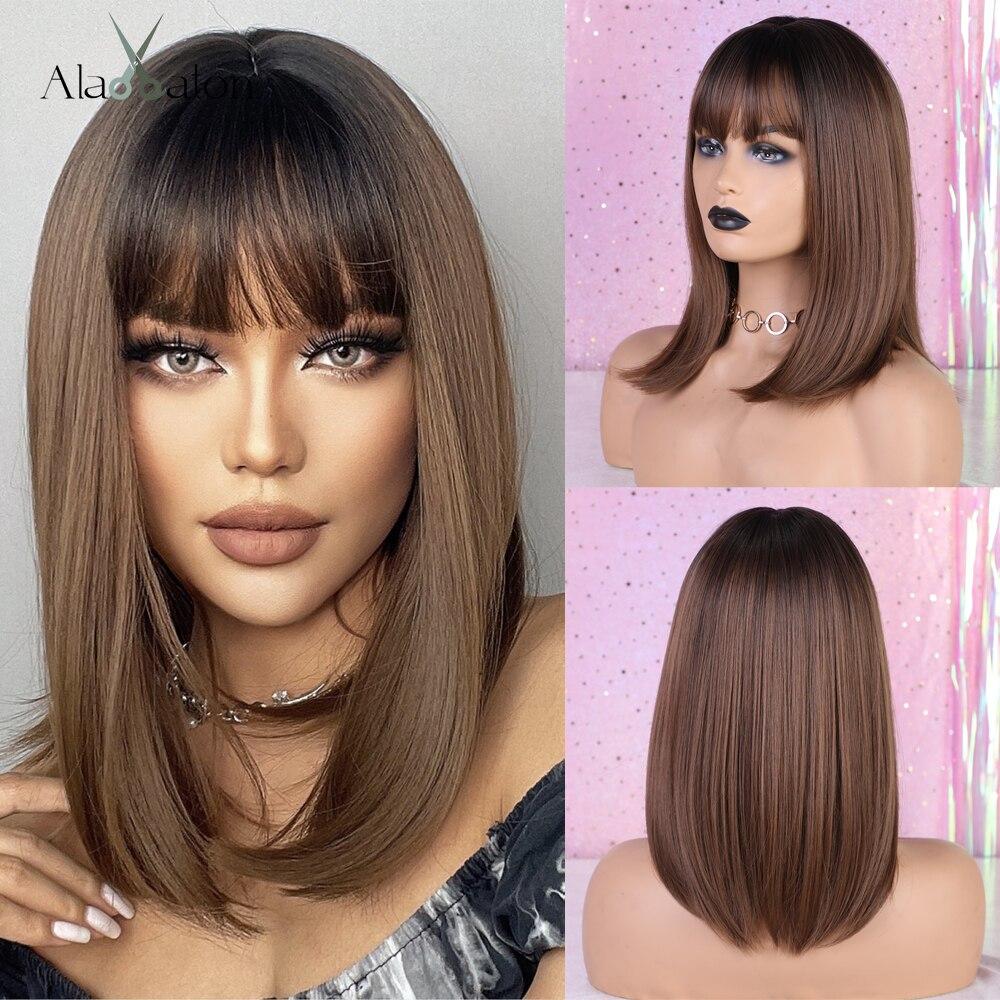Short Black Synthetic Wigs with Bangs Straight Bob Hairstyle Cosplay/Lolita/Daily Wear Heat Resisitant Hair Wigs for Women Afro