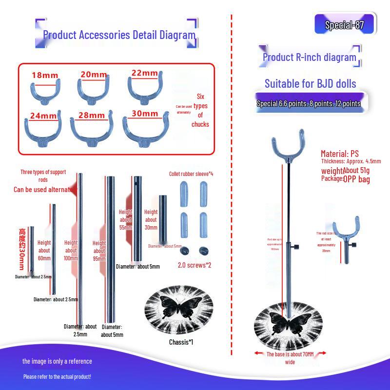 BJD Doll Adjustable Stand for 1/6, 1/8, 1/12 Scale Figures