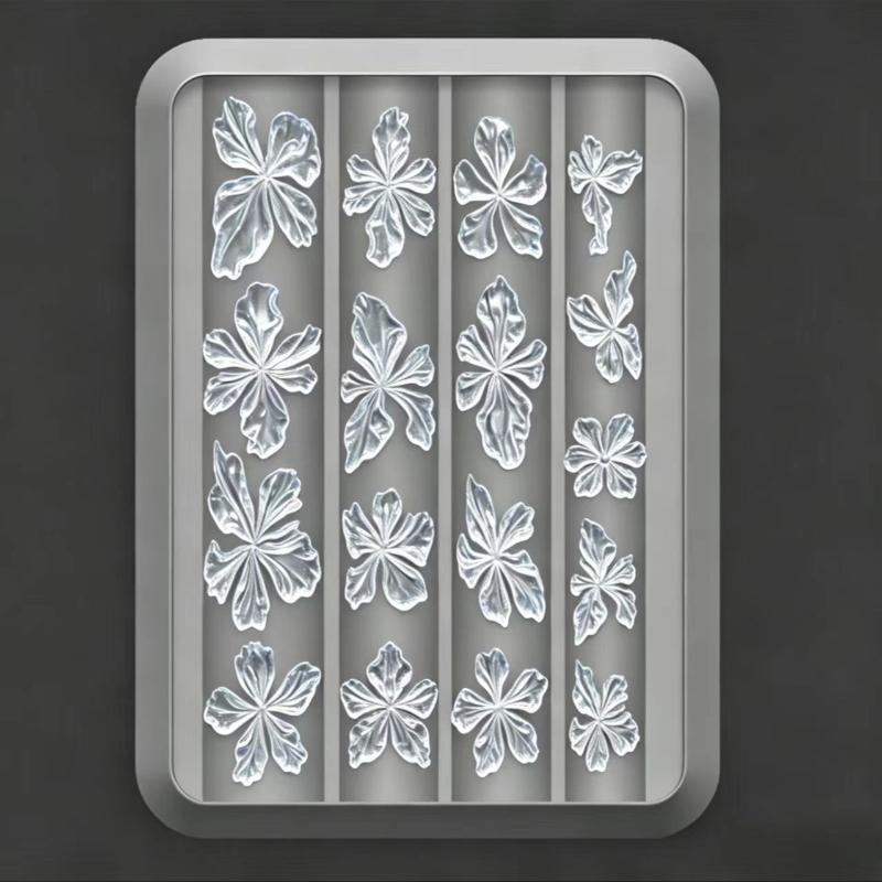 3D Relief Ice Crystal Nail Mold Flower Reusable Silicone Hand Carved Floral Nail Art Jewelry Making Flower Template Decor Tool