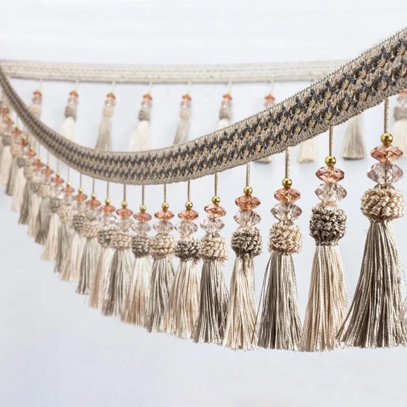 Lace Tassel Fringe Trim with Crystal Embellishment 1-5M Ribbon for Sewing Curtains Cushions Upholstery Diy Craft Decoration