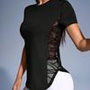 New round neck quick-drying lace splicing design fitness top outdoor sports short sleeve women