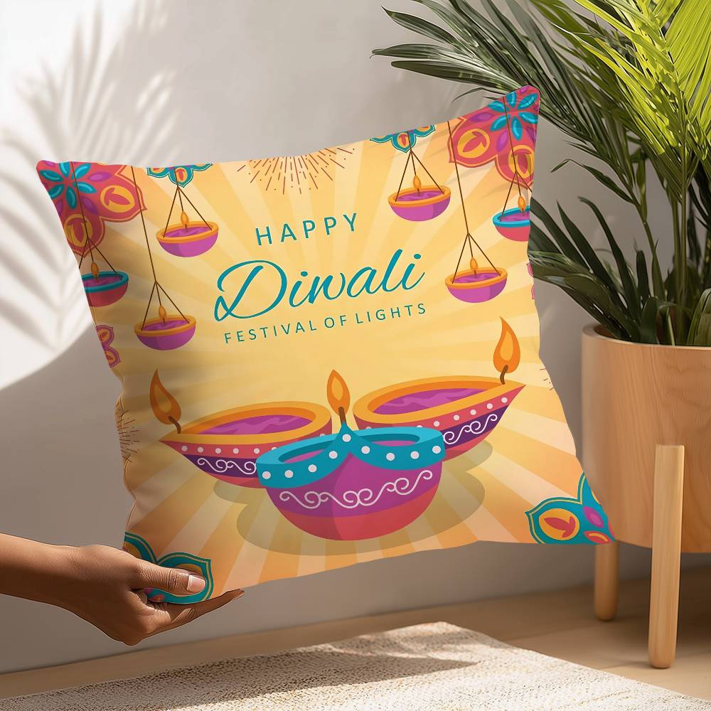 Diwali Festival Pillow Case Plush Fabric Soft  Pillowcase Double Sided Print Cushion Cover Household Gifts