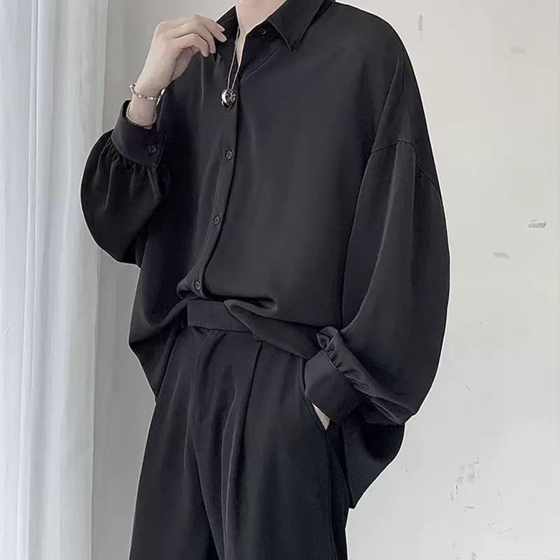 Men's Hong Kong Style Loose Long-Sleeve Shirt: Fashionable JK Design with Trendy, Relaxed Fit