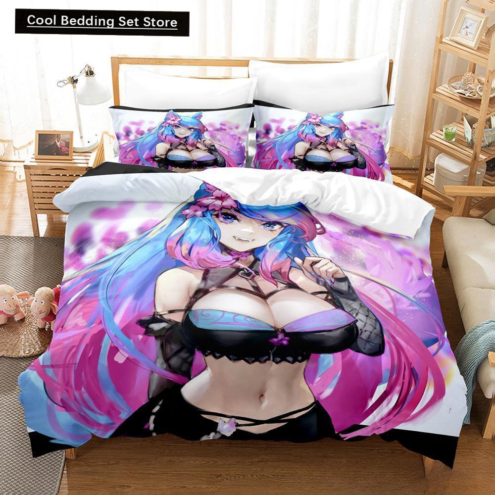 3D Anime Sexy Girls Silvervale VTuber Bedding Set Single Twin Full Queen King Size Bed Set Adult Kid Bedroom Duvet Cover Sets