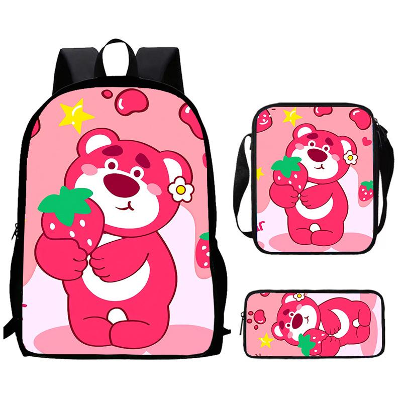 Strawberry Bear School Bag High Definition Printing Multi-Function Oxford Lightweight Backpack