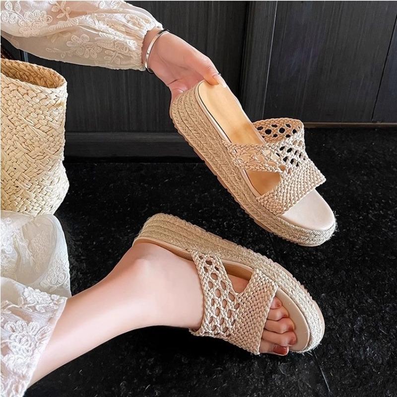 Klapki miejskie z miękką podeszwą, tkane, na grubej podeszwie, retro, z okrągłym noskiem, z miękkiej skóry, wygodne, jednoliniowe buty rybackie