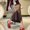 Round head fishing net grid hollow ballet flats women's spring and summer word belt Mary Jane single shoes sandals