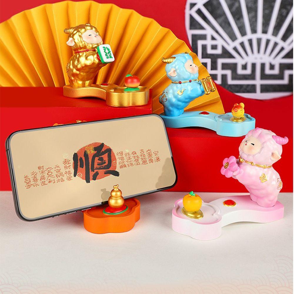 Cute Goat Figurine Mobile Phone Stand Chinese Style Zodiac  Sheep Figurine  Home Decor
