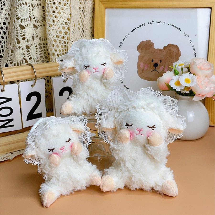 Plush Sheep Keychain With Tulle Headscarf Cute Animal Bag Charm For Kids Teen Gift