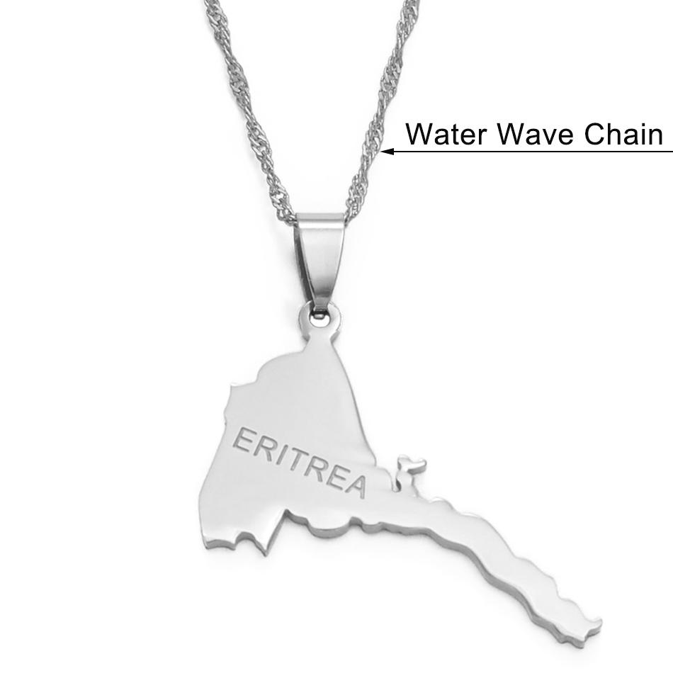 Anniyo Eritrea Map Pendant Necklaces Chain Women Men/Map of Eritrea Gold Color Jewelry African Necklace Ethiopia #050321 45cm Chain