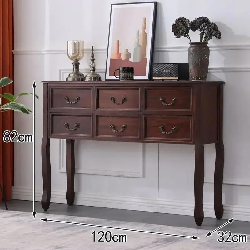 W2557 Retro Solid Wood Console Table for Entrance American Decorative Double Drawer Tables Light Luxury Living Room Table for Ho