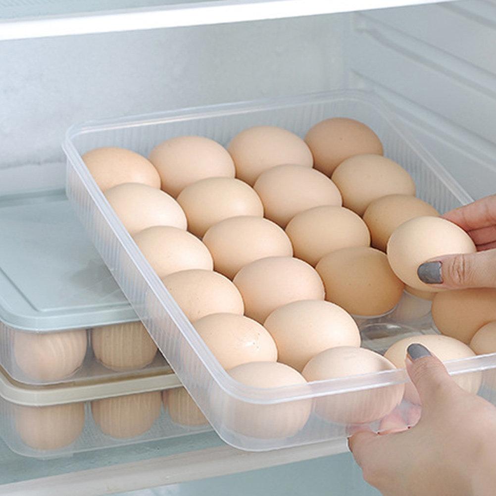 2Pcs Refrigerator Egg Organizer Case Stackable Freezer Egg Storage Box Heavy Duty Plastic Fridge Container 24 Slot Secure Lid