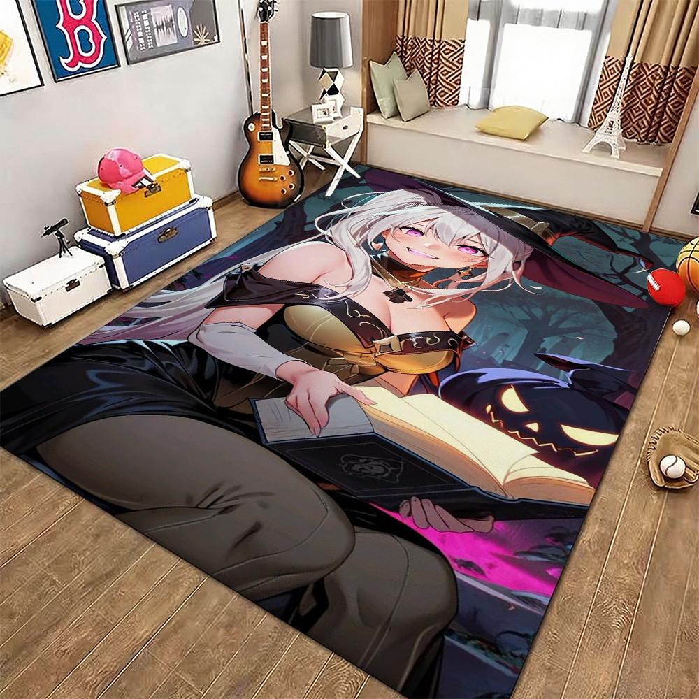 Twin Catgirls Black Lingerie Printed Rug Thick Nonslip Carpet For Gaming Room Study Living Room Home Party Decor Christmas Gift