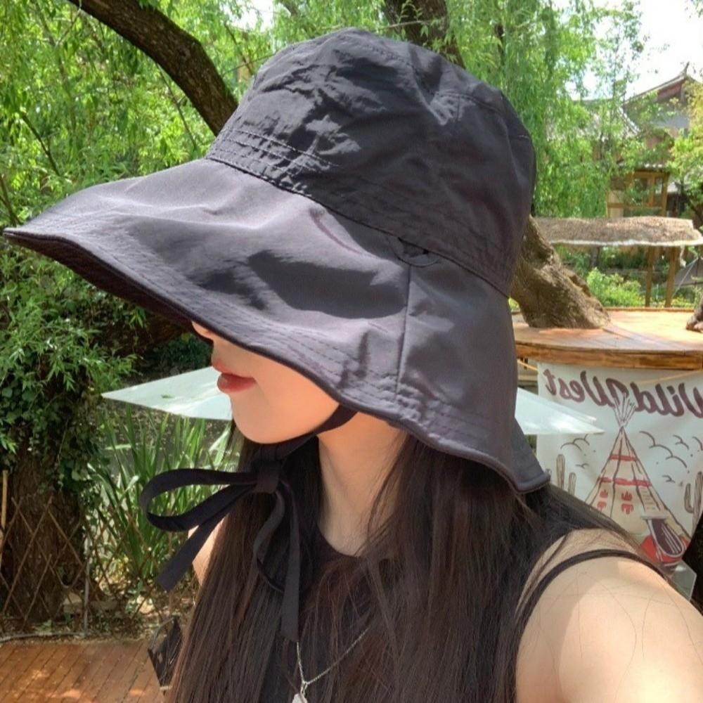 Breathable Fisherman Hat Solid Color Wide Brim Sun Hat Simple Sunscreen Bucket Hat  Beach