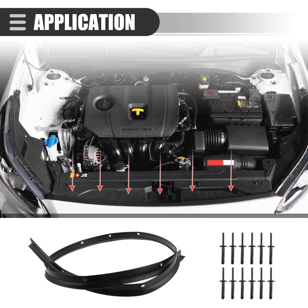 uxcell Hood Seal Front Hood Bumper Weatherstrip for Dodge Challenger 68051392AB 1 Set & Rivets, 2008-2023, Rubber, Black, (68051392AA),