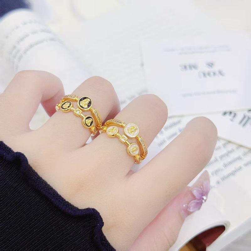 Enamel Double-Layer Ancient Coin Athena Open Ring Female Retro Niche High-End Light Luxury Ring Female