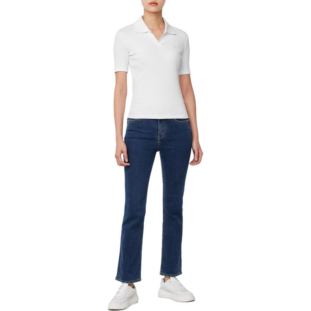 Calvin Klein Logo Embroidered Slim Fit Short Sleeve Polo Shirt Women tops White 47AB205-YAA