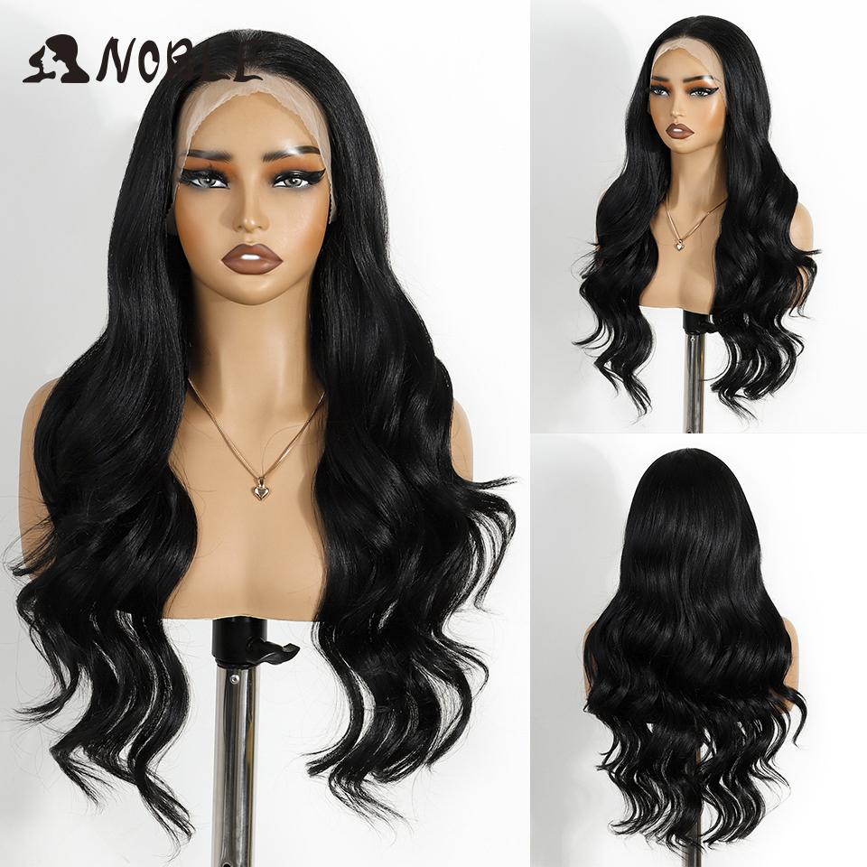 Parrucca Nobiltà con Pizzo Sintetico Frontale HD Trasparente 13X4 Pizzo Body Wave Parrucche 28" Capelli da Bambino Pizzo Frontale Parrucca Pizzo Ondulato Per Donne Parrucca