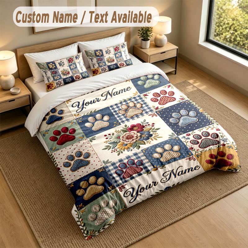 Dog Theme Personalized 3Pcs Bedding Set Custom Text & Name 1 Sheet 2 Pillowcases Household Bedding 1pc
