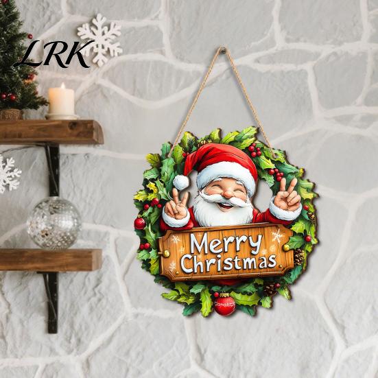 Festive Door Hanging Plaques Wooden Christmas Pendant, Snowman/Santa Claus/Gnome Ornament with Handmade Holiday Gifts Hemp Rope for Indoor Outdoor