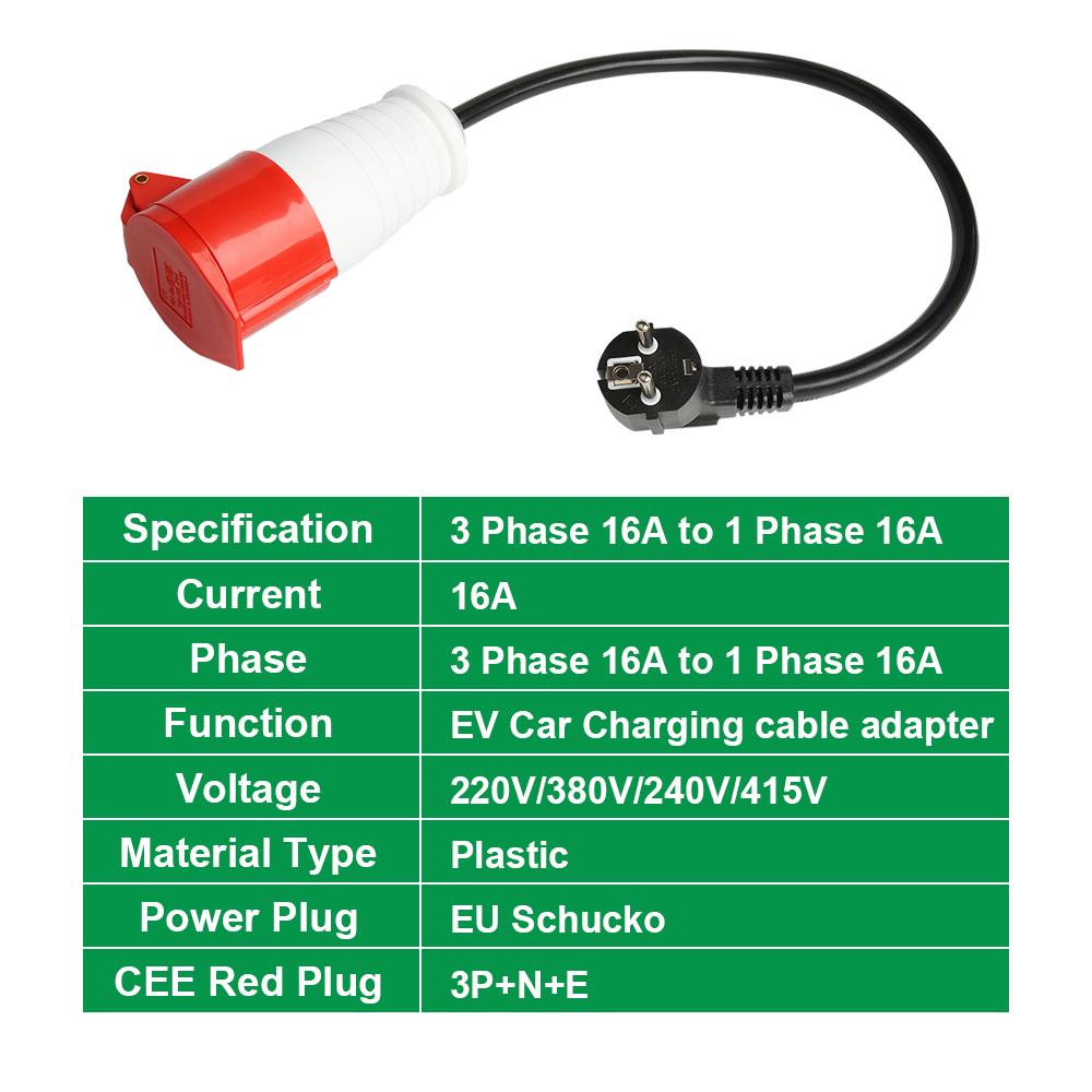 Adapter do ładowarki EV PEOKE Gniazdo Schuko na Czerwone Gniazdo CEE 5 Pinów 1 Faza 16A na 3 Fazy 32A Żeńska Wtyczka CEE Niebieska do Ładowania Przenośnego