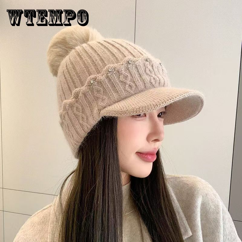 

Hat Women s Winter Fleece Knitted Hat Versatile Cold Protection Cycling Warm Ear Protection Cap Fashion Thickened Wool Hat One size бежевий