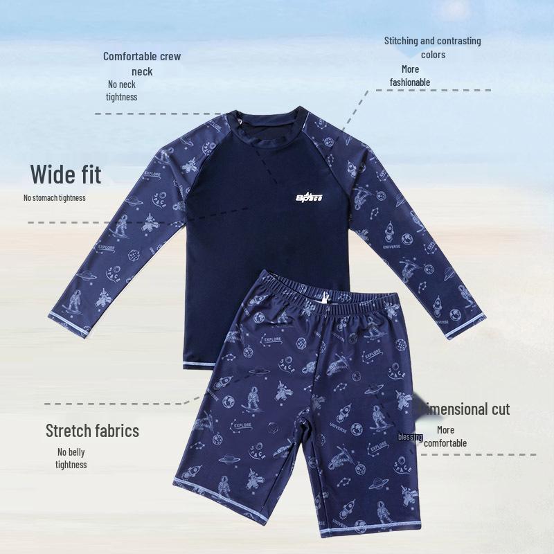 Plus Size Kids' Quick-Dry Two-Piece Swimsuit: Sun Protection & Customizable Prints