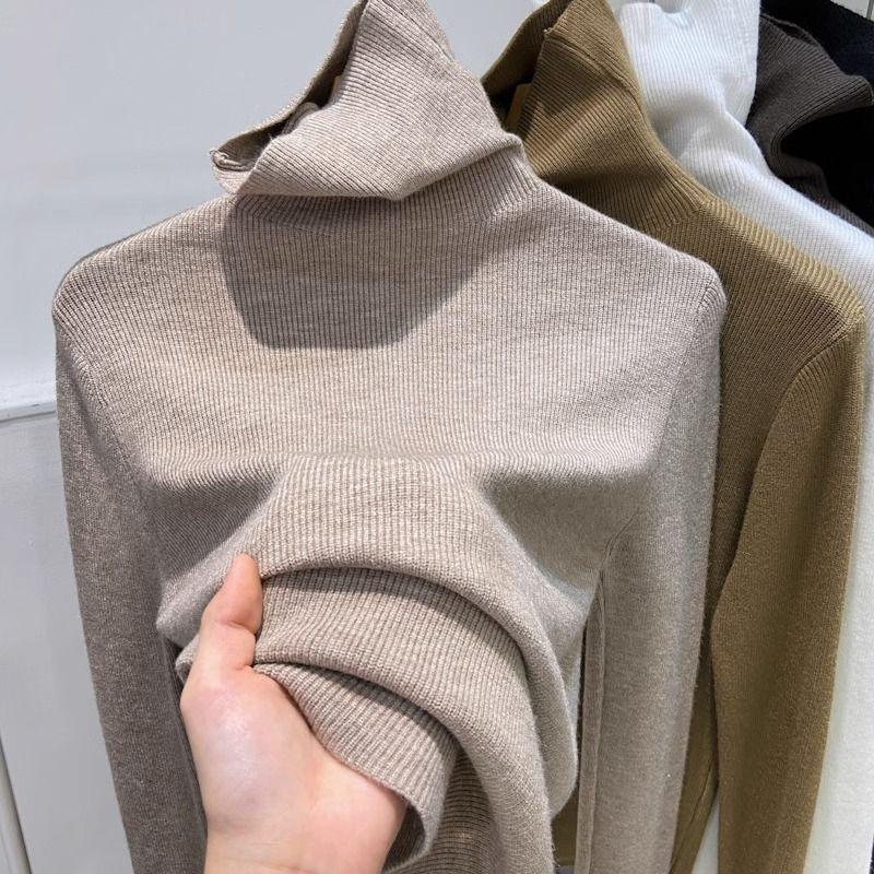 Women's Autumn Winter Slimming Pile-Collar Base Layer - Slim-Fit High-Neck Pullover Knit Sweater for Inner Wear