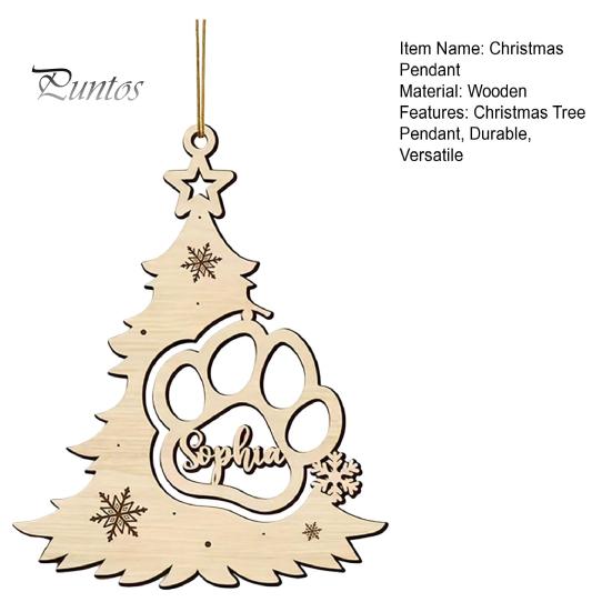Wooden Christmas Tree Ornaments Wood Pendant with Paw Print, Hollow Engraved Hanging Holiday Gifts for Pet Lovers Ornament, Rustic Style Craft