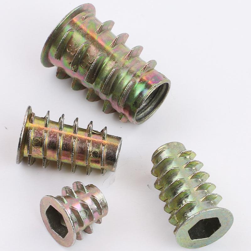 Colored Zinc-Plated Internal/External Thread Hex Nuts with Barbed Inserts for Furniture Connection M5/M6/M8