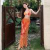 Pure & Sexy Island Vacation Bikini Set with Long Skirt and Corsage