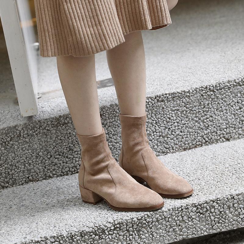 ~ Internet celebrity fashion British short boots four seasons thick super high heel women elastic thin confidential hair